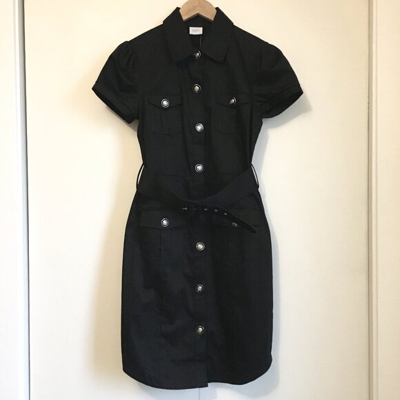 Y2K Black Military Goth Cotton Button Down Dress - Picture 1 of 16
